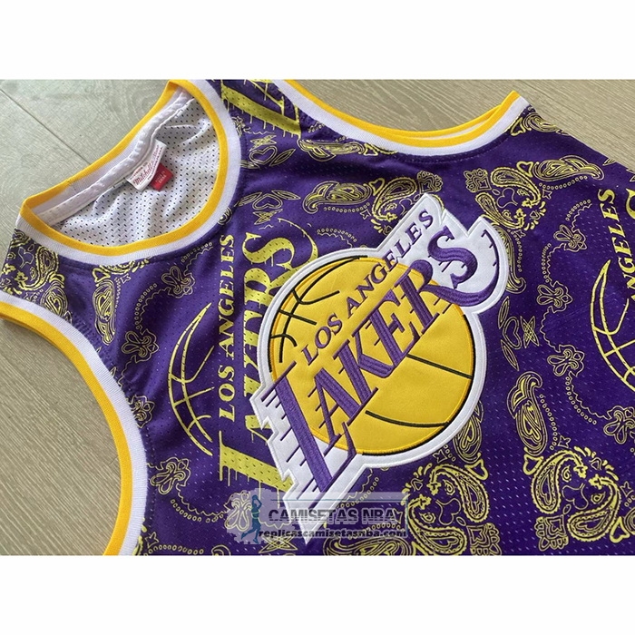 Camiseta Los Angeles Lakers Kobe Bryant NO 24 Mitchell & Ness 2007-08 Violeta2